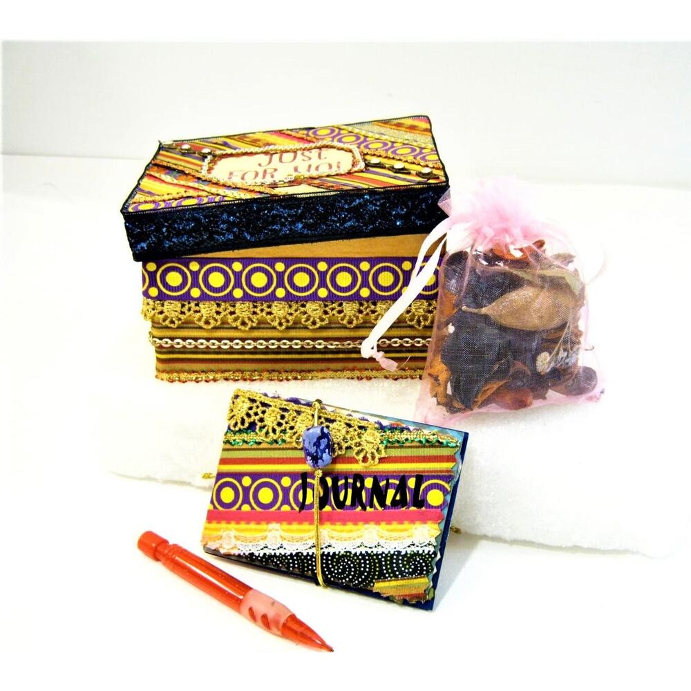Handcrafted Keepsake Trinket Box for Jewelry Mementos w/Mini Journal & Potpourri